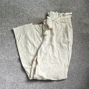 Paper bag high waisted linen pants